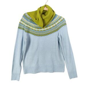 Cynthia Rowley Fair Isle Wool Blend Turtleneck Knit Sweater Blue Womens Medium